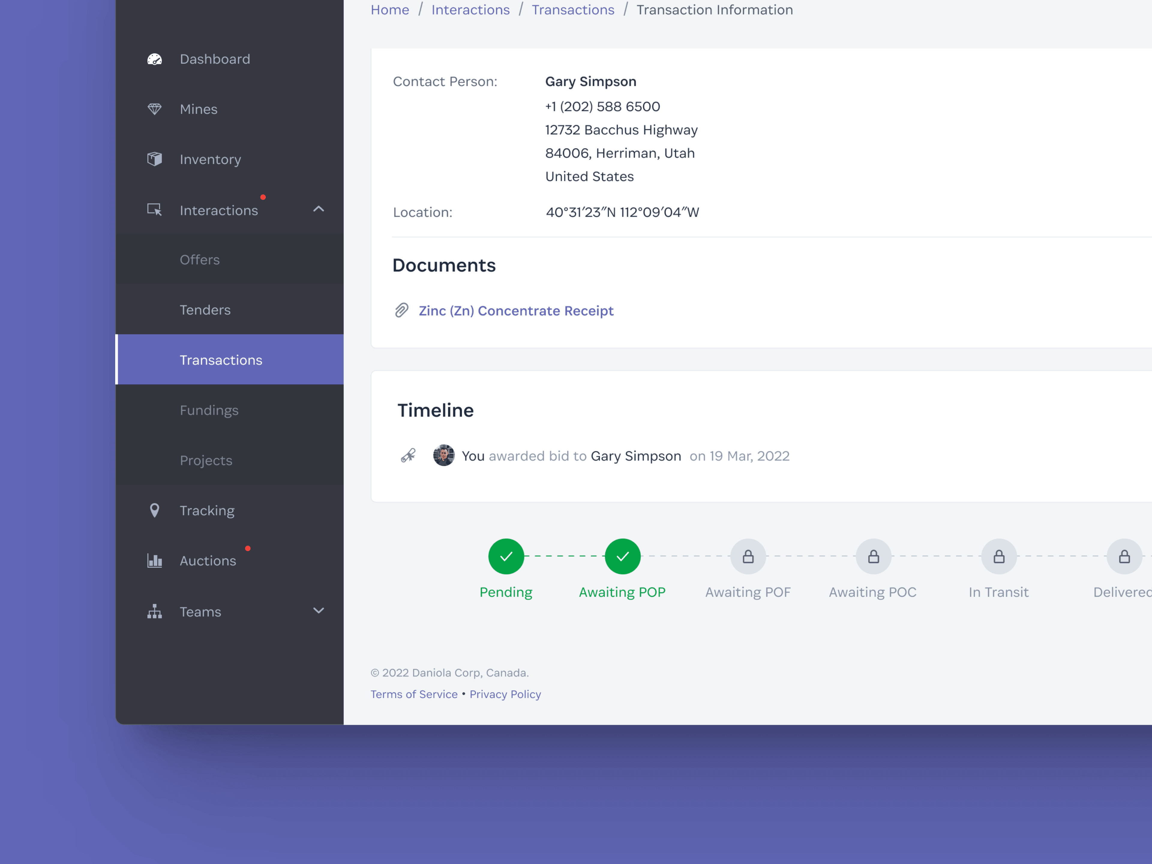 Transaction documents and delivery progress timeline