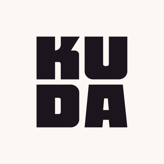 The stacked Kuda mark in near-black on cream