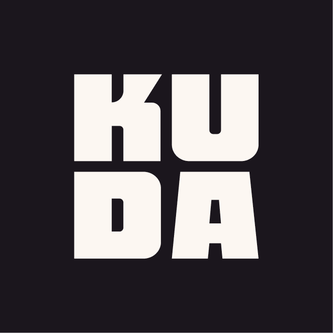 The stacked Kuda mark in cream on near-black
