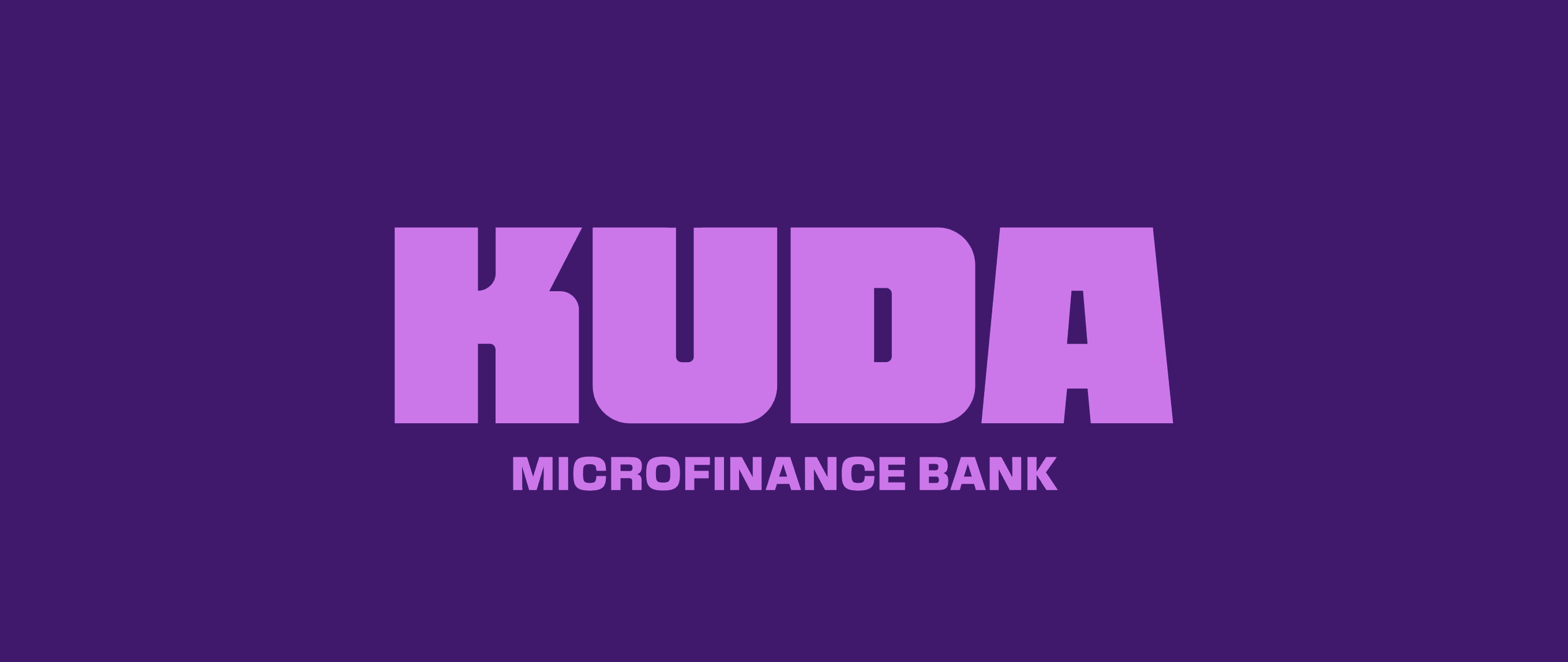 The refreshed Kuda lockup: the wordmark above “Microfinance Bank”, in lilac on deep purple