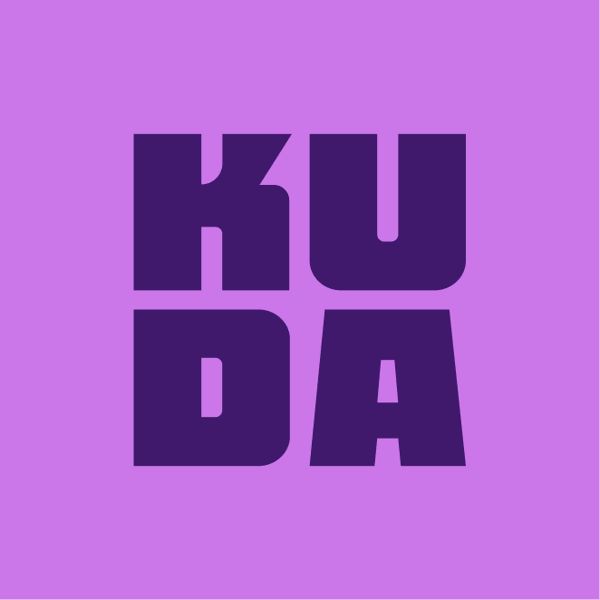 The stacked Kuda mark in deep purple on lilac