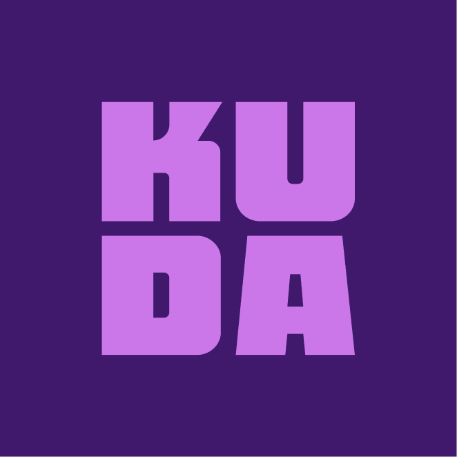 The stacked Kuda mark in lilac on deep purple